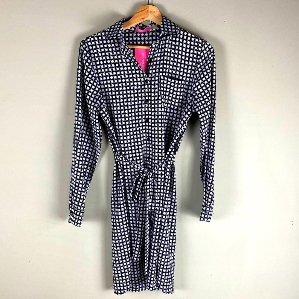Isaac Mizrahi: Women's Chelsea Button Down Up Print Pattern Tie Midi Dress 4 NWT